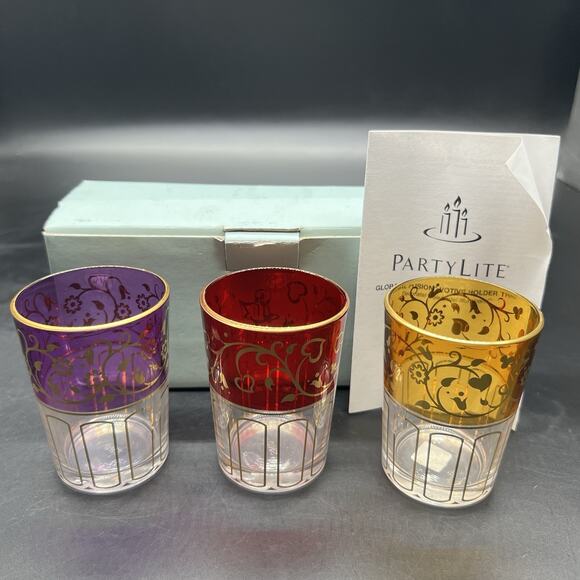PARTYLITE Global Fusion Votive Holder Trio Red Gold Purple P8372 - Picture 1 of 16